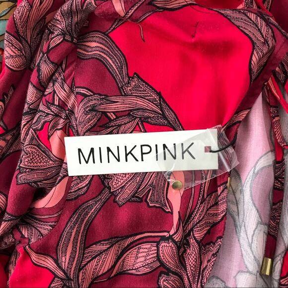 MinkPink NWT Floral Red & Pink Femme Fatale Fit & Flare Boho Hippy Dress L - Picture 13 of 14